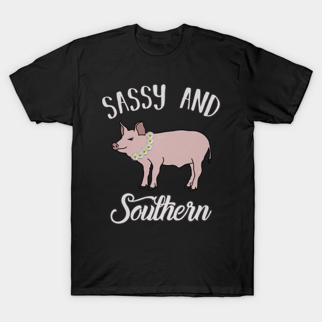 Sassy and Southern Cute Flower Daisy Pig T-Shirt by charlescheshire